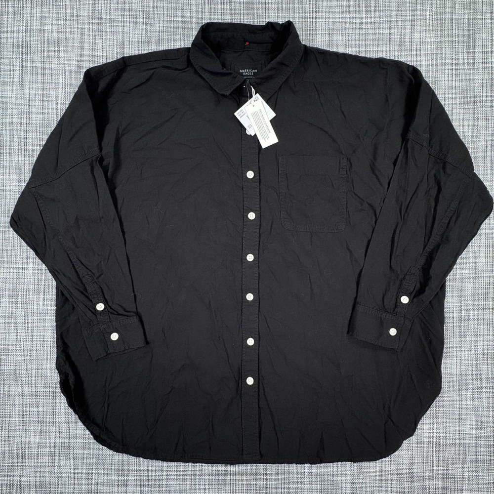 American Eagle Women's Oversized Button Down Shirt Black Size Small NWT